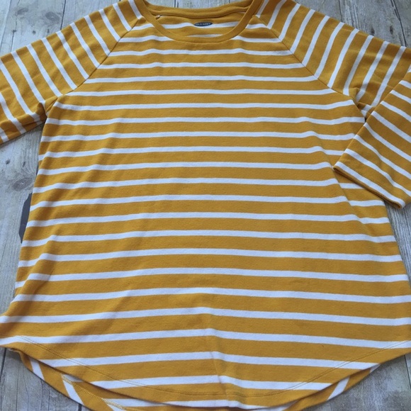 Old Navy Yellow and White Striped Short Sleeve Tee - Picture 3 of 3